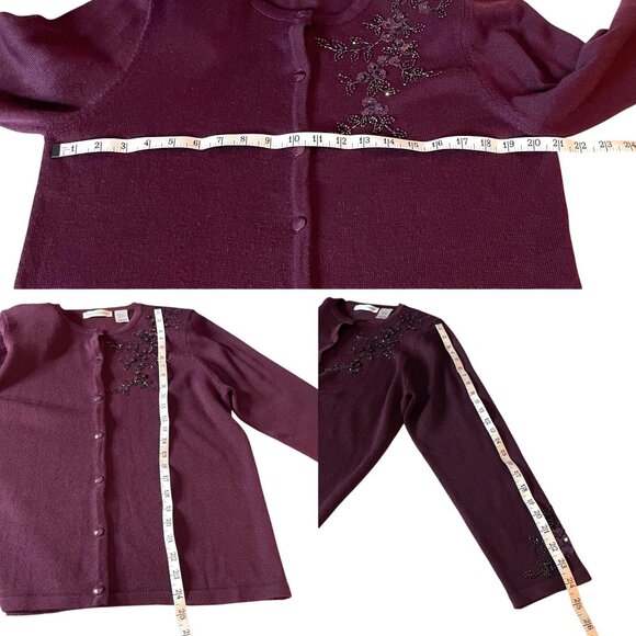Vtg Drapers & Damons Beaded Button-Front Cardigan Sweater Sz M Purple Wool Blend - Picture 7 of 8